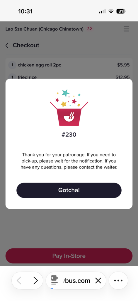Order #230. Powered by Chowbus.