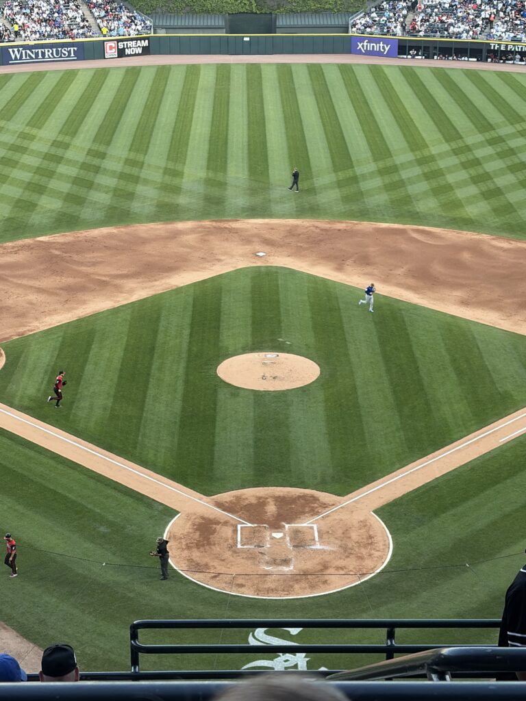 The baseball diamond viewed from behind home plate